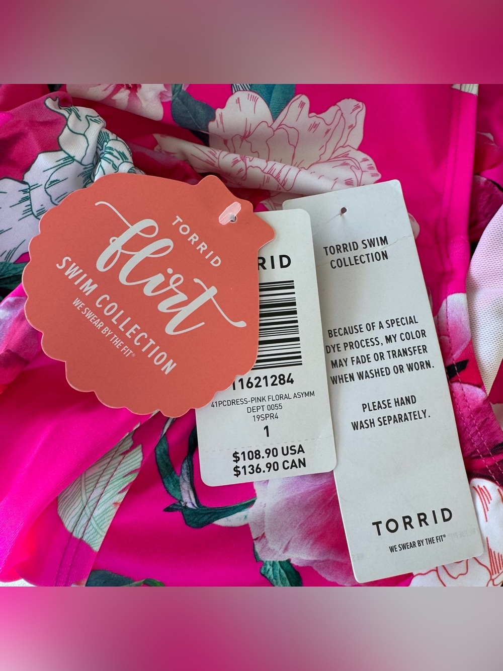 NWT TORRID Size 1X Pink One Piece Floral Swimsuit - Picture 5 of 7